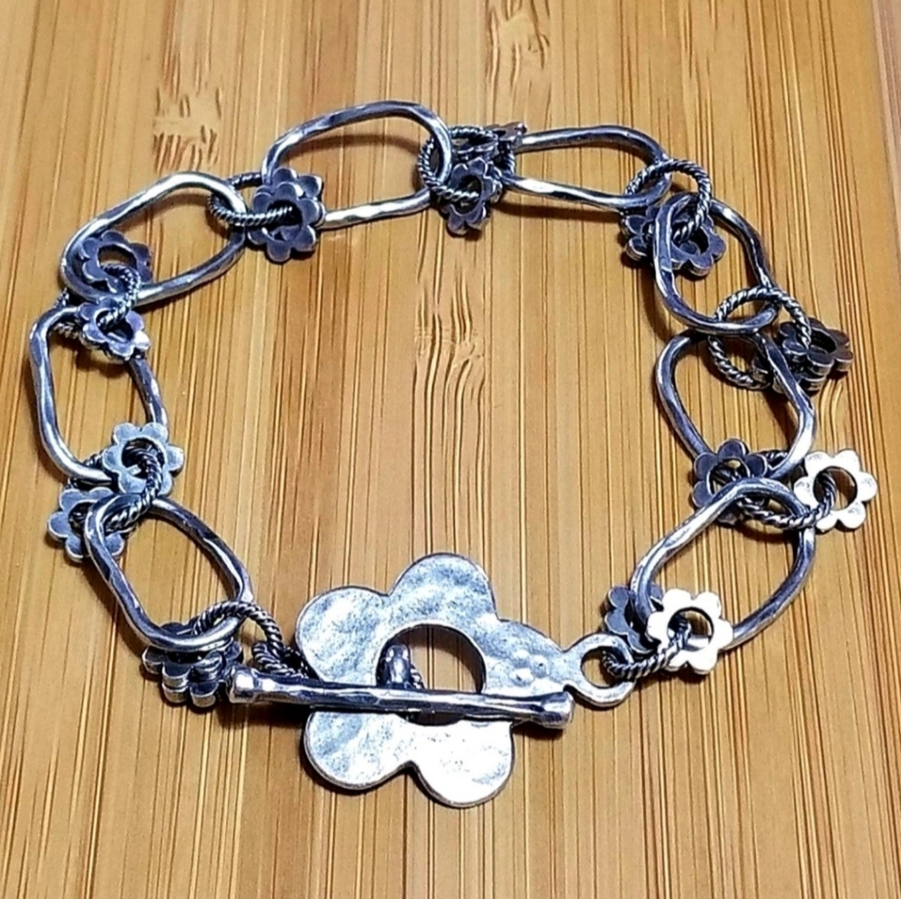 Rare Silpada Sterling Silver Flower Links Bracelet - Picture 7 of 10